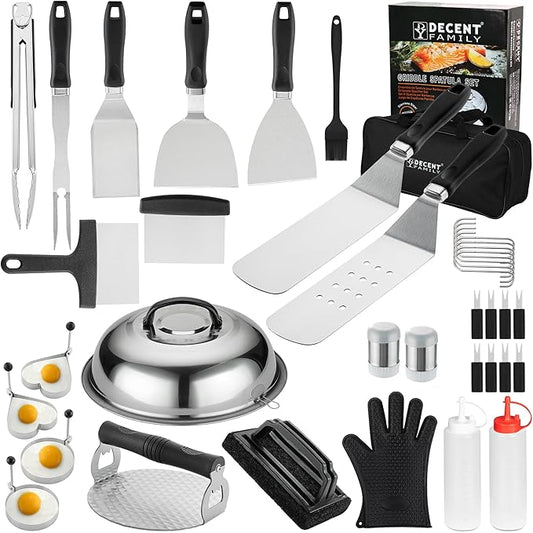 DY DECENT FAMILY 39PCS Griddle Accessories Kit, Flat Top Grill Accessories Set for Outdoor Barbecue. Griddle Tools Set with Basting Cover, Spatula, Scraper, Burger Press, Tongs and Cleaning Kit