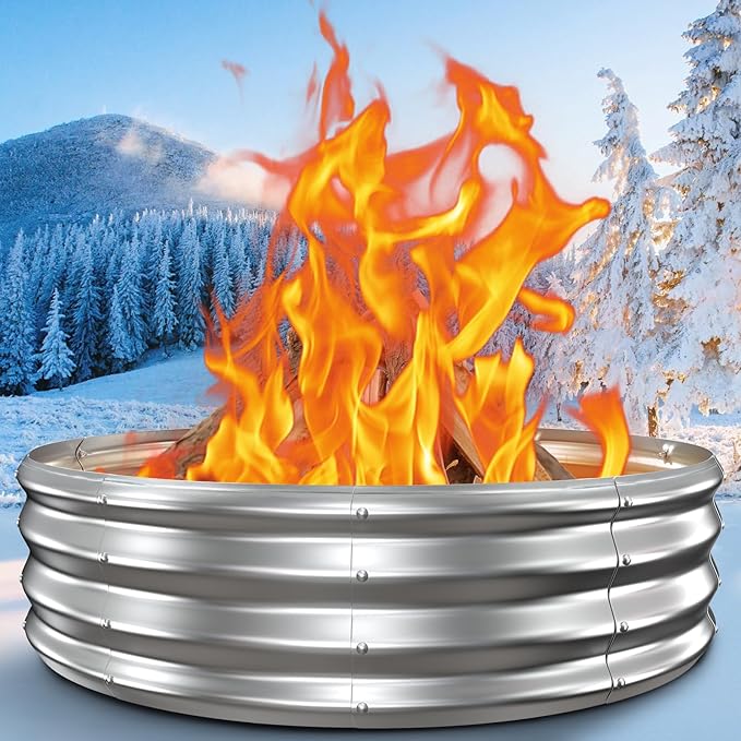 60 Inch Extra Large Fire Pit Ring for Outside, Heavy Duty Wood Burning Firepits & Outdoor Fireplace,12'' Tall High Heat Resistant Fire Bowl Galvanized Steel Portable for Backyard Bonfire,Patio,Camping