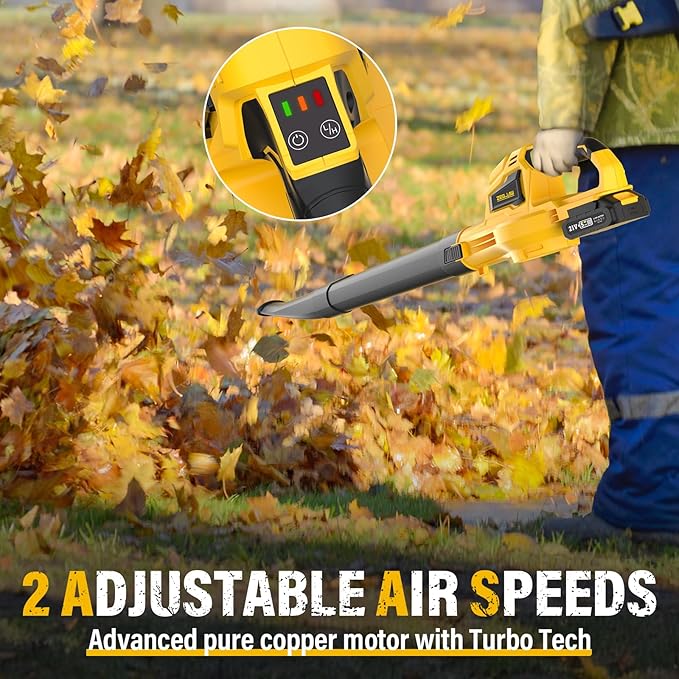 ZEGJAW Cordless Leaf Blower, 21V Leaf Blowers Cordless with Battery and Charger, 150 MPH Electric Leaf Blower with 2-Speed Mode, Battery Leaf Blower for Lawn, Garden, Yard (2PCS Batteries)