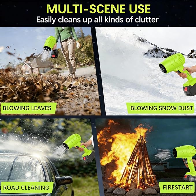 Leaf Blower Cordless with Battery and Charger,21V Electric Handheld Leaf Blower, 950000RPM Powerful Fan with Adjustable Speed, Lightweight Blower for Patio, Lawn, Blowing Leaves and Snow(Green)
