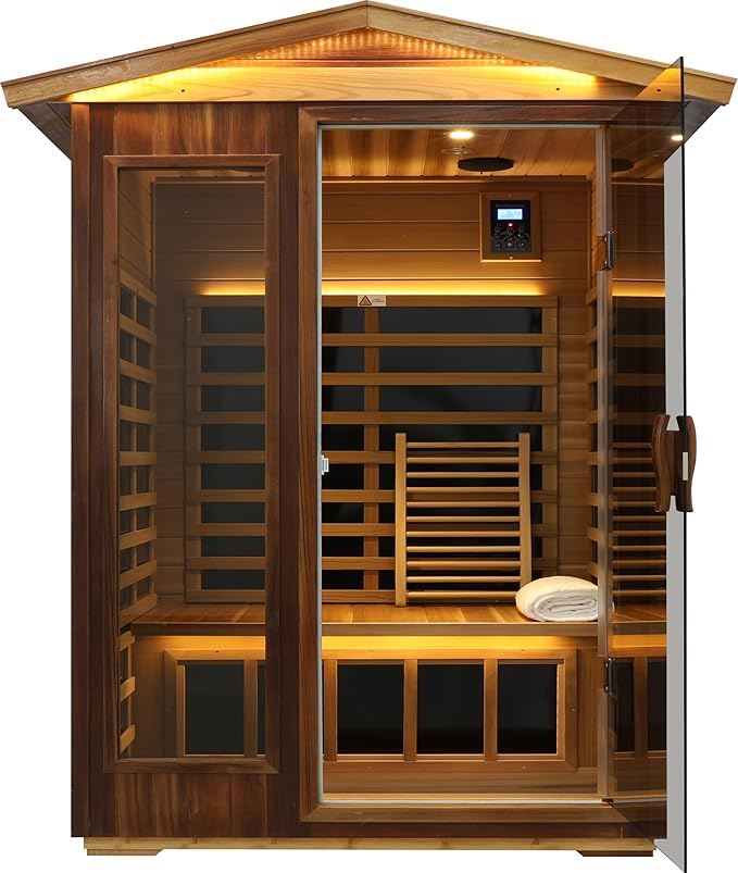 LTCCDSS Ultra-Low EMF Red Cedar Sauna 2-Person, Outdoor Far Infrared Sauna for Home, EMF 0.1-1mG, 6 Carbon Crystal Heaters, Bluetooth & Chromotherapy (57.8 * 40.5 * 81.1 inch)