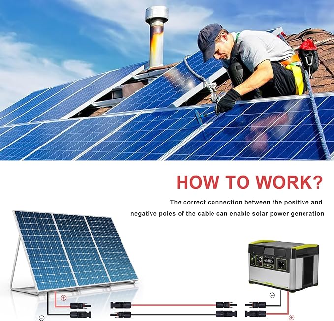 Twin Wire 10FT Solar Extension Cable - 10AWG (6mm²) Solar Panel Connector, with 4 Pairs-IP67-Male/Female Solar connectors for Outdoor Automotive RV Boat Marine Solar Panel- Black & Red
