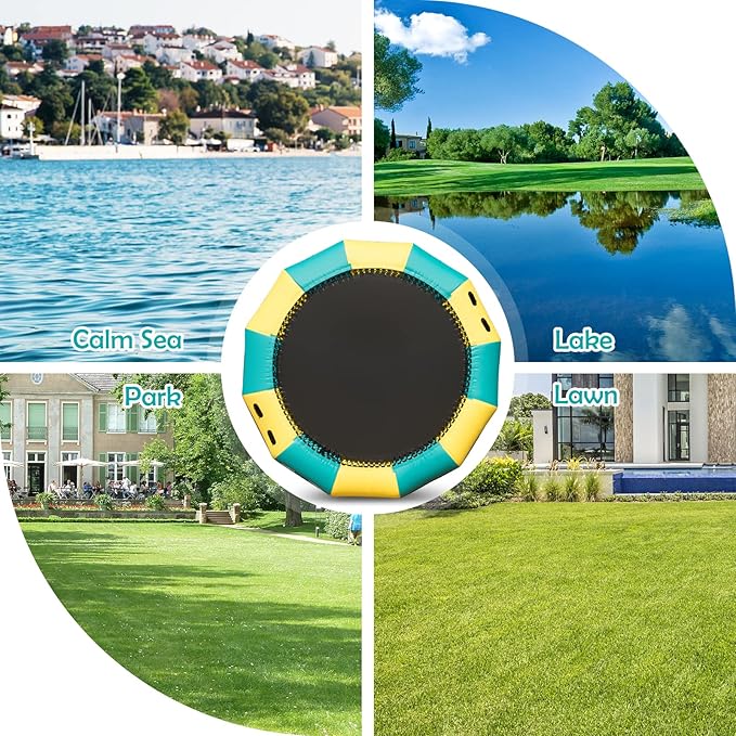 GYMAX Water Trampoline, Floating Lake Trampoline with Electric Pump & Rope Ladder, Inflatable Water Bouncer for Lake, Heavy Duty for Adults