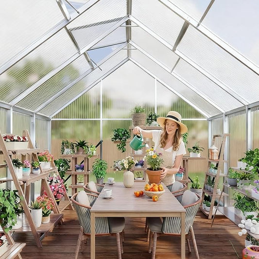 GAOMON 8x10 FT Outdoor Greenhouse with Roof Vent, Heavy Duty Aluminum Polycarbonate Greenhouses, Easy Assembly, Lockable Door, Large Walk-in Greenhouse for Patio, Backyard, Garden