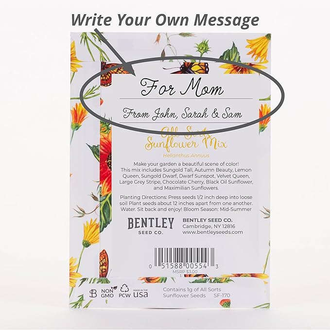 25 Sunflowers for Mom - Happy Mothers Day - Sunflower Seed Packets