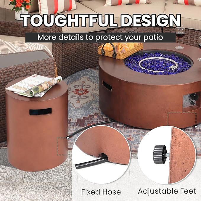SUNSITT Outdoor 36" Propane Fire Pit with Tank Table 50,000 BTU Round Patio Propane Firepit Table with Tank Holder, Pit Cover, Metal Lid & Fire Glass, Bronze