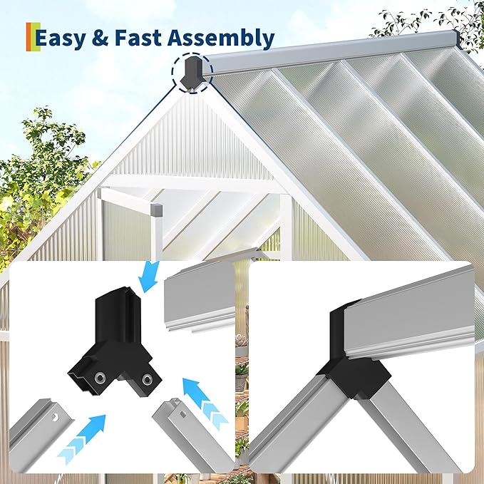 IDEALHOUSE 6x11 FT Greenhouse for Outdoors, Lockable Door and Ajustable Roof Vent, Polycarbonate Greenhouse with Windproof Aluminum Frame, Aluminum Walk-in Greenhouses, for Backyard, Lawn