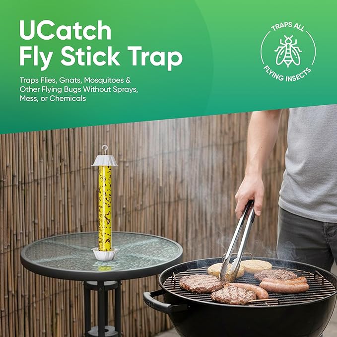 Sticky Fly Trap Indoor & Outdoor Pack of 4 | Hanging Fly Stick for Gnats, Flies, Wasps, Mosquitoes & Other Flying Bugs | Sticky Bug Traps | Home Pest Control | Flying Insect Trap Rolls | Ucatch