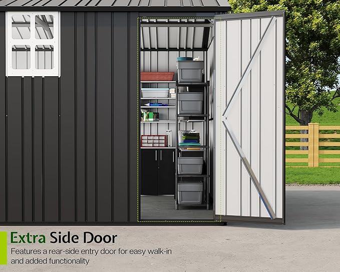 Jocisland 13.2x20.7x8.4 FT Heavy Duty Metal Carport, Car Canopy with 2 Lockable Doors & 4 Windows, All-Weather Car Shelter for Car, Boat, Truck, Equipment Storage, Dark Gray