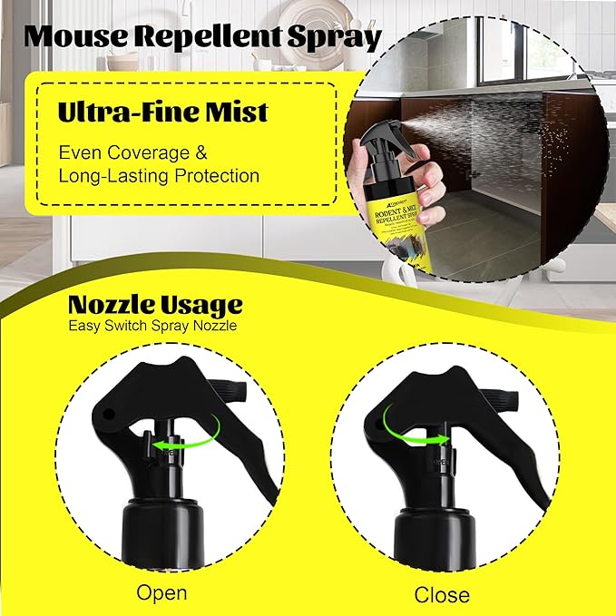 Rodent & Mice Repellent Spray,300ml,Creates Protective Barrier for Car Engine, Garage, RV & Home, Long Lasting Protection, Peppermint Scent