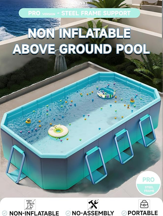 60" Non-Inflatable Foldable Swimming Pool for Family, Portable Above Ground Pool for Adults & Kids, Easy Setup for Outdoor, Backyard, Garden, Camping - Durable PVC(60"×45"×18", Pro)