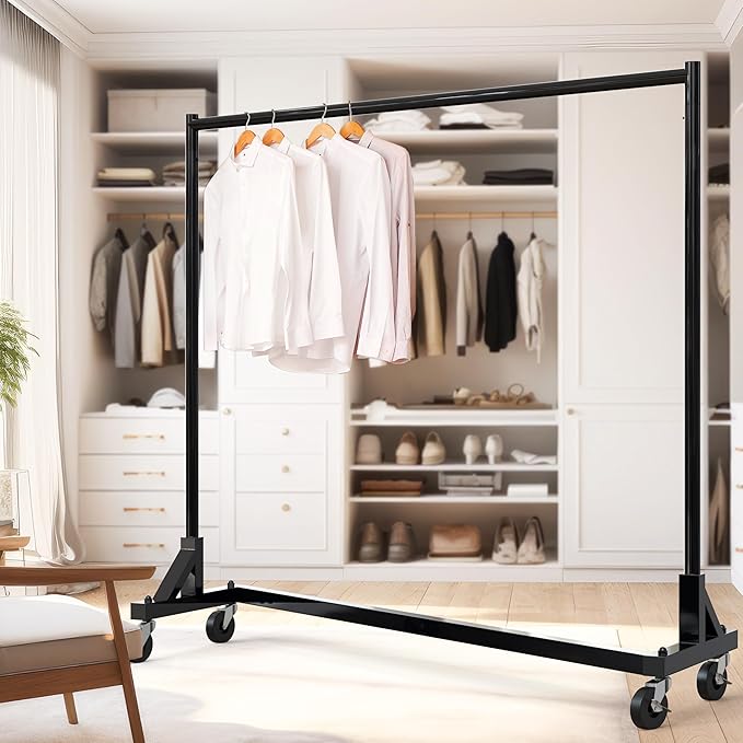 Simple Houseware Industrial Grade Z-Base Garment Rack, 500lb Load with 62 Inches Extra Long Bar, Black