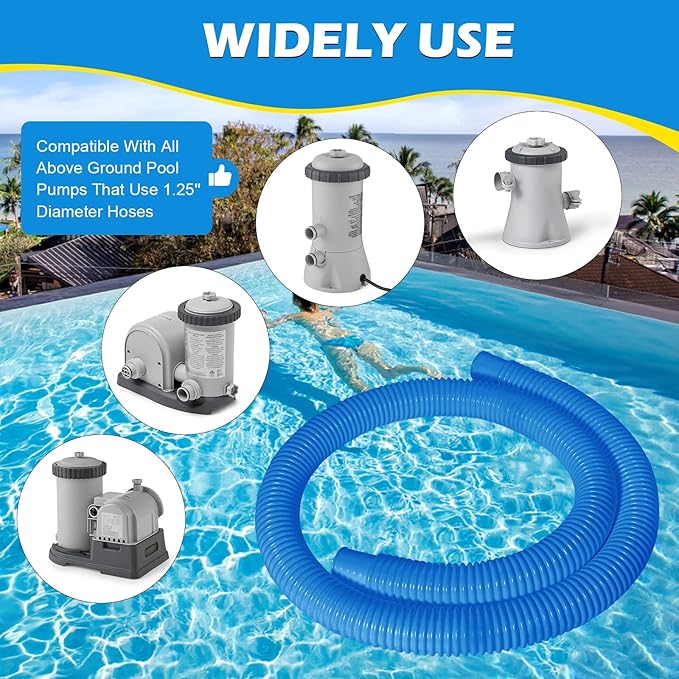 3 Pcs 1.25" Pool Hose, 59" Long Accessory Pool Pump Replacement Hoses, Compatible with All Above Ground Pool Filter Pumps that Use 1 1/4 Diameter Hoses