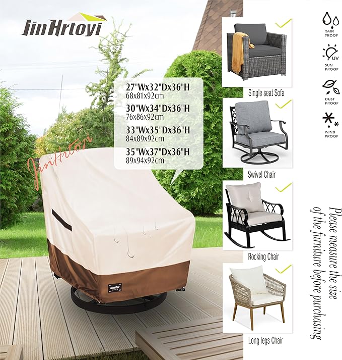 Outdoor Chair Covers 2 Pack, (30W x34D x38H inches)100% Waterproof Heavy Duty Patio Furniture Covers ,Outdoor Furniture Covers Waterproof for Patio Chair Covers,Beige&brown