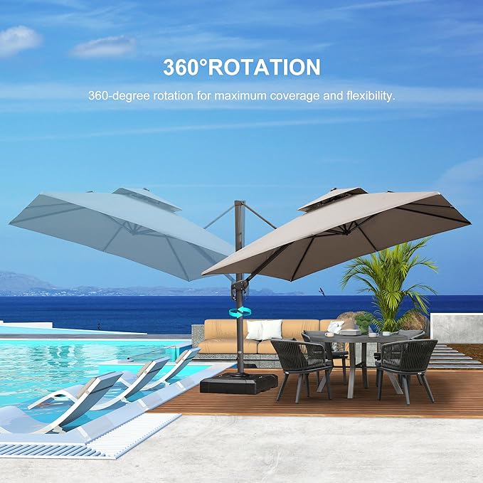 PURPLE LEAF 12 FT Cantilever Umbrella Outdoor Patio Umbrella, Large Offset Square Umbrella, Windproof Heavy Duty Hanging Outside Umbrellas for Patio, Ash Mocha