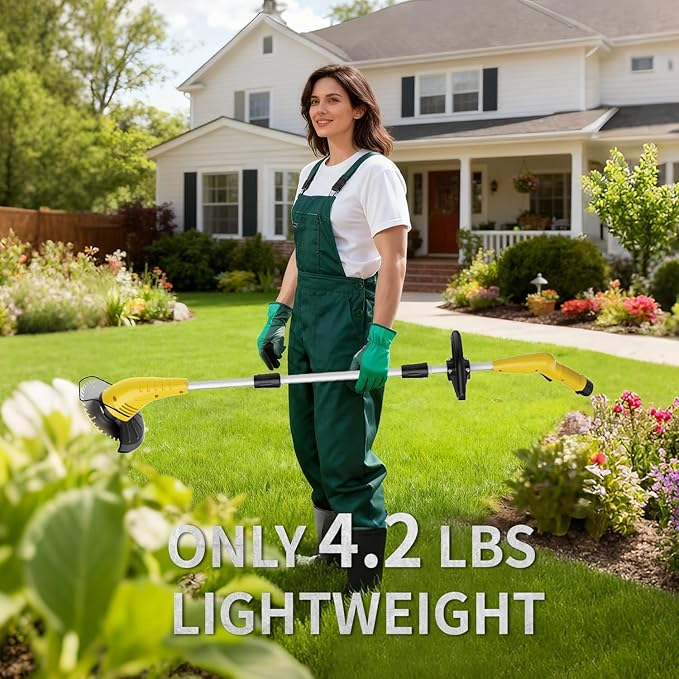 Aokia Electric Weed Wacker Cordless, 12V Battery Powered Weed Eater Cordless with Adjustable Pole (65inch), Lightweight Grass Trimmer Mower/Cutter/Edger with 2 Types Blade for Garden and Yard Lawn