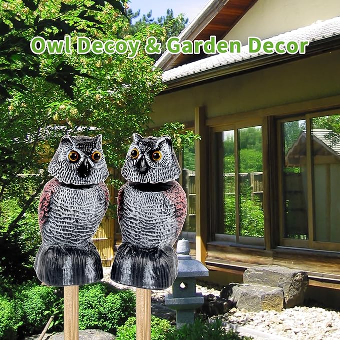 BobbleHead Owl Decoys Sculpture to Scare Birds Away, 3-Pack 8.3" Fake Owl Plastic Scarecrow Bird Deterrent, Natural Enemy Repellent, Garden Decor Statues for outside, Patio, Lawn, Yard Decoration