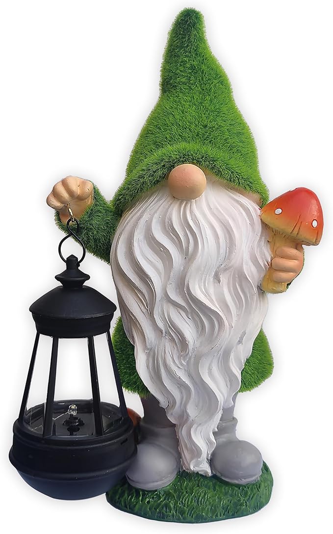 VIOYOUNS Solar Gnomes Garden Statues,Resin Gnome Figurine Holding Mushroom and Solar Lights Lantern,Outdoor Yard Art Decorations for Garden Patio Lawn
