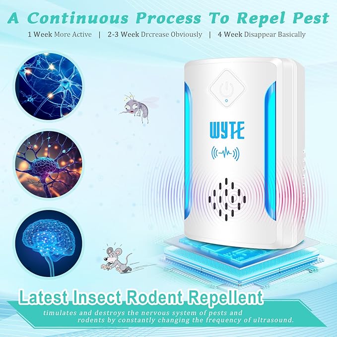 6 Packs Ultrasonic Pest & Insect Repeller, Upgraded Indoor Ultrasonic Repellent for Mosquitoes, Roaches, Flies, Mouse, Geckos, Spiders, Electronic Plug in Pest Control, 2 Mode Switching, White