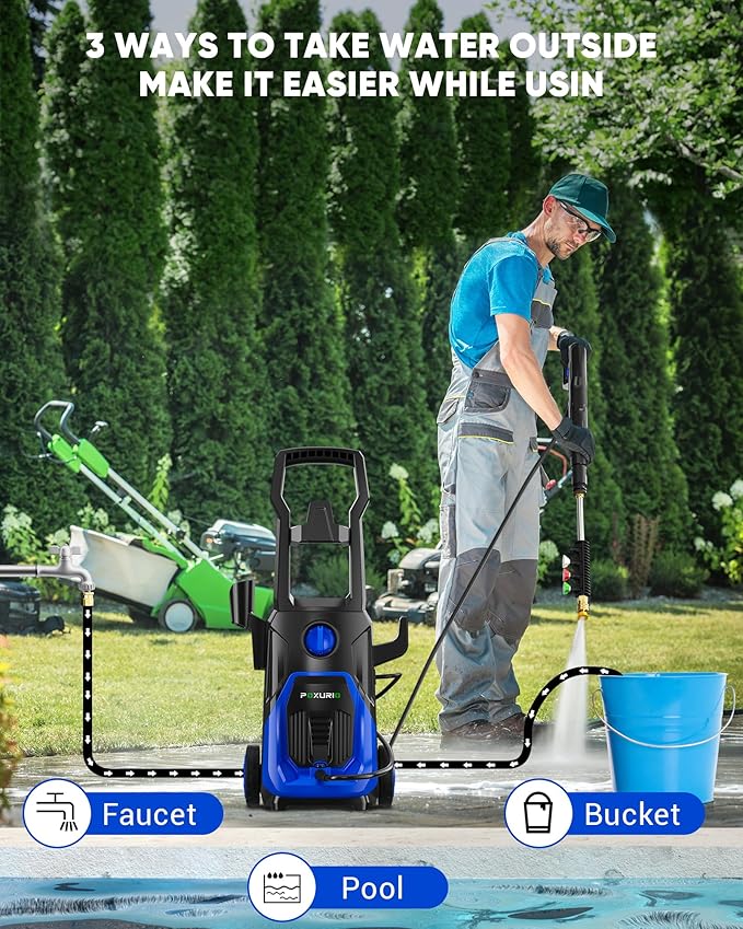 POXURIO Electric Pressure Washer, 4000PSI 2.8 GPM Power Washer with Foam Cannon 35FT Hose Electric High Pressure Washer for Fences, Patios, Decks, Patios and Cars Powerwasher