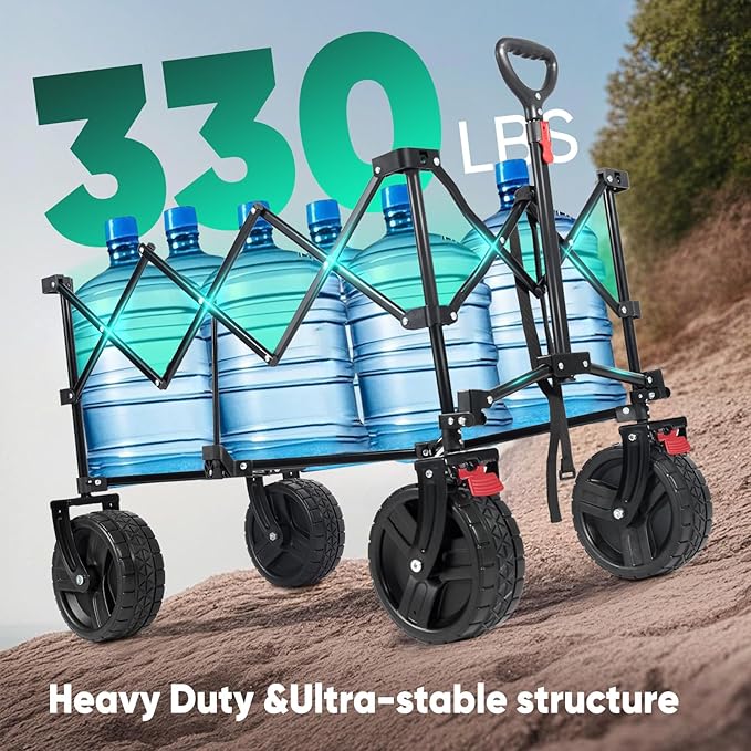 Sekey 220L Wagons Carts Foldable with Big All-Terrian Beach Wheels, Collapsible Heavy DutyWagon with Cup Holders, Extra Large Folding Wagon,Foldable Wagon for Camping, Garden, Sports.Turquoise