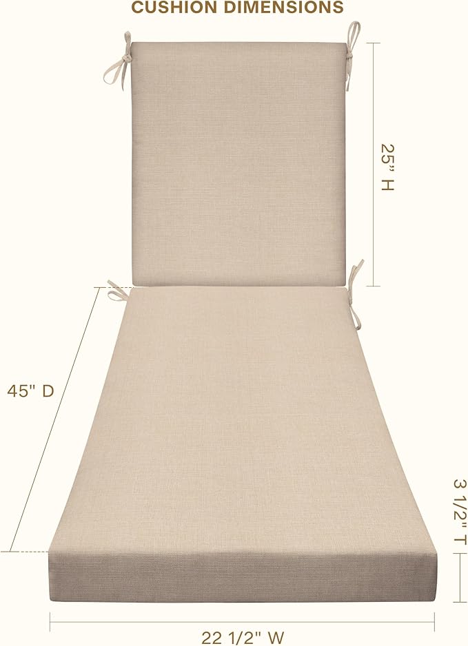 Honeycomb Outdoor Heritage Chaise, 22.5" W x 70" L, Textured Solid Almond Chair Cushion for Patio Furniture