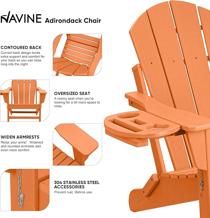 Adirondack Chair Set of 8, HDPE Folding Adirondack Chair with Multifunctional Cup Holder, Weather Resistant Fire Pit Chair for porches, patios, poolsides, Decks.