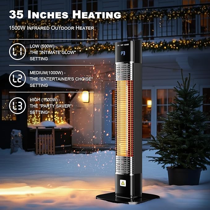 Patio Heater for Outdoor,1500W Electric Infrared Radiant Heaters with Remote for Garage Bedroom Backyard, Room Space Heater with 24H Timer,3 Heat Settings,Tip-over Protection for Indoor, 35"
