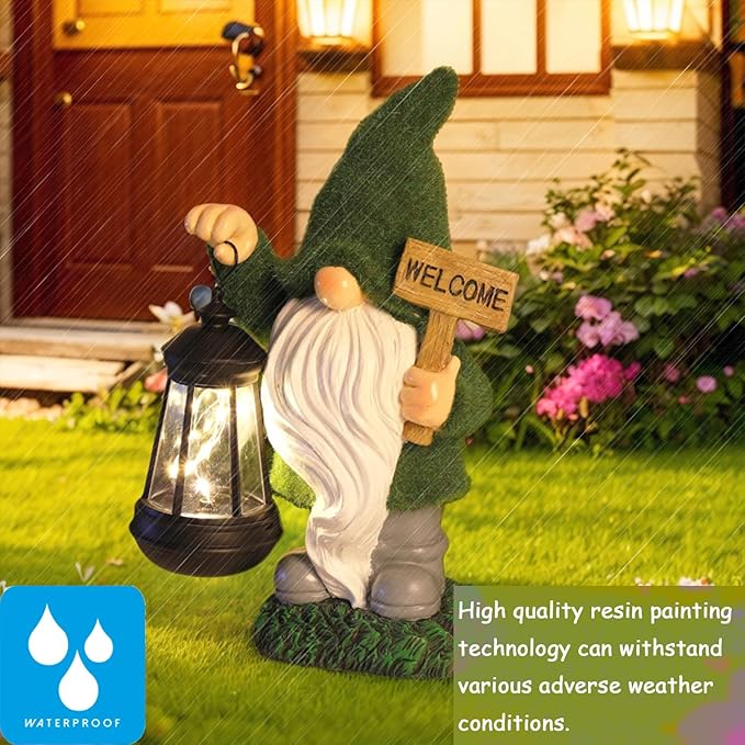 halp·ssfm Garden Gnome Statue Solar Light Outdoor Decorations Figurine Welcome Sign with Lantern Sculpture Garden Decor Lawn Patio Yard Porch Outside Housewarming Gifts for Women Mother's Day Grandma