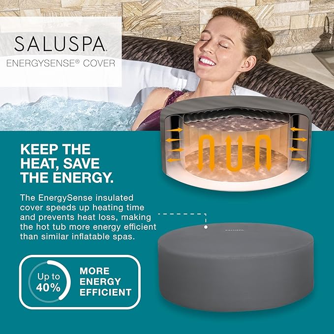 Bestway SaluSpa St Moritz AirJet 5 to 7 Person Inflatable Hot Tub Round Portable Outdoor Spa with 180 AirJets and EnergySense Energy Saving Cover