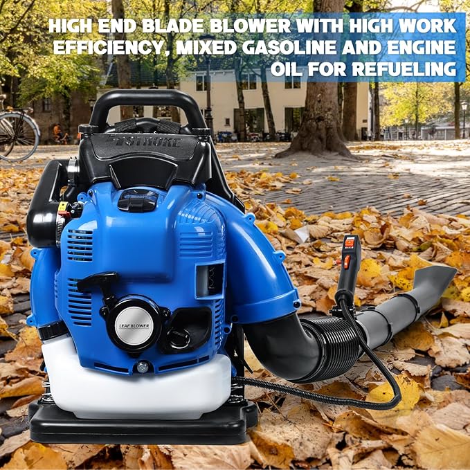 Reheyre 75.6CC Backpack Leaf Blower, 750CFM 205MPH 4-Stroke Engine Gas Leaf Blower Back Pack Leaf Blowers Gas Leaf & Snow Blower for Lawn, Garden & Commercial Use Blue BBX9900
