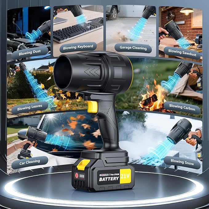 Handheld Leaf Blower Cordless with 2 Battery and Charger, 550CFM Lightweight Electric Cordless Leaf Blowers, 21V Battery Powered Leaves Blowers for Lawn Care, Patio, Car and Dus (Black)