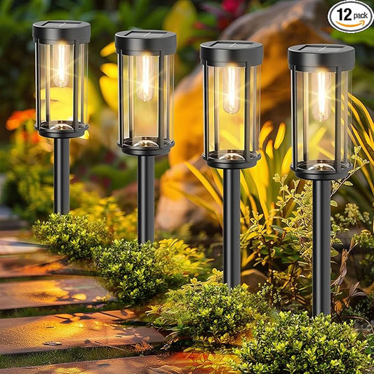 12 Pack Solar Lights Outdoor Waterproof for Garden Walkway Pathway Lawn Yard Decorative Modern Landscape Lighting. (Warm White Light, 12)