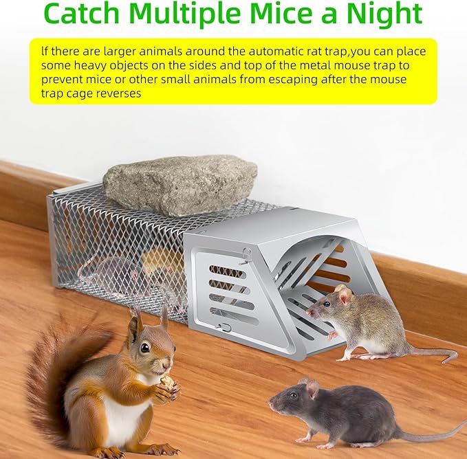 2025 Humane Rat Trap Outdoor Rodent Traps Humane Mouse Trapss Indoor Squirrel Trap,Sensitive Pedal Trigger,Metal Rat Live Animal Traps for Voles,Rodents,Mice,Moles,Chipmunk (Include Gloves&Clamps)