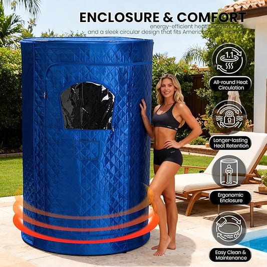 Portable Steam Sauna Tent for Home, Personal Full Body Sauna | Pop Up Indoor Sauna Box with Portable Chair & Remote Control | Home Spa, Relaxation, Detox | at-Home Portable Sauna