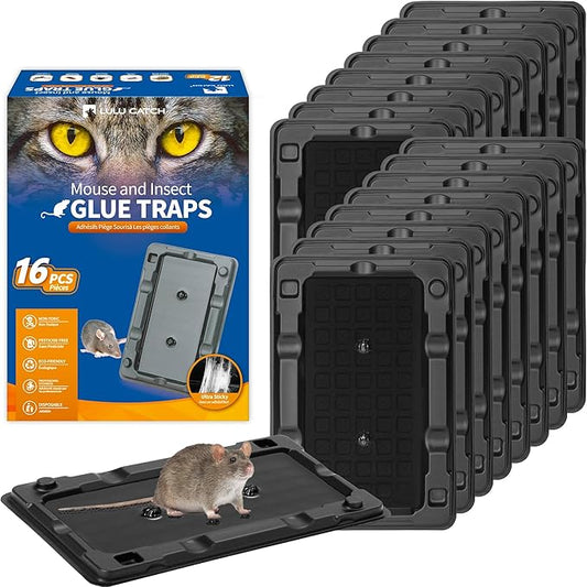 LULUCATCH Mouse Traps, 16 Pack Sticky Mouse Traps Indoor for Home, Pre-Baited Non-Toxic Bulk Glue Traps for Rats, Mice, Mole, Lizards, Pet Safe Pest Control for Home & Garage