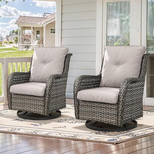 Belord Outdoor Swivel Rcoker Patio Chairs - Outdoor Swivel Patio Chairs Set of 2 Wicker Chair Patio Furniture Sets with Covered Cushion for Porch Deck Balcony Garden, Beige