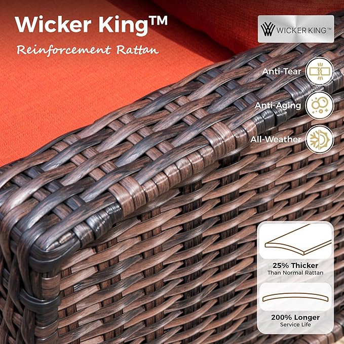 4-Piece Wicker Patio Furniture Set with Swivel Chairs, High Back Outdoor Sofa with 5.5-inch Thick Cushion, All-Weather Wicker Patio Conversation Set for Deck Yard Pool, Red