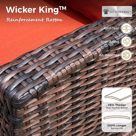4-Piece Wicker Patio Furniture Set with Swivel Chairs, High Back Outdoor Sofa with 5.5-inch Thick Cushion, All-Weather Wicker Patio Conversation Set for Deck Yard Pool, Red