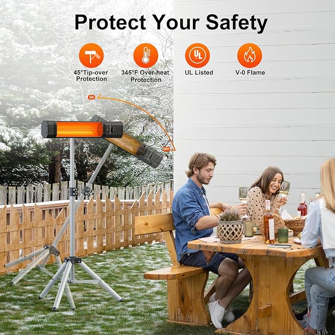 Outdoor Patio Heater w/Remote, Infrared Electric Heater with Tripod, 68''Adjustable Height,Child Lock&9H Timer, Tip-Over&Overheat Protection, 1500W,IP65 Waterproof, Super Quiet For Outdoor/Indoor Use