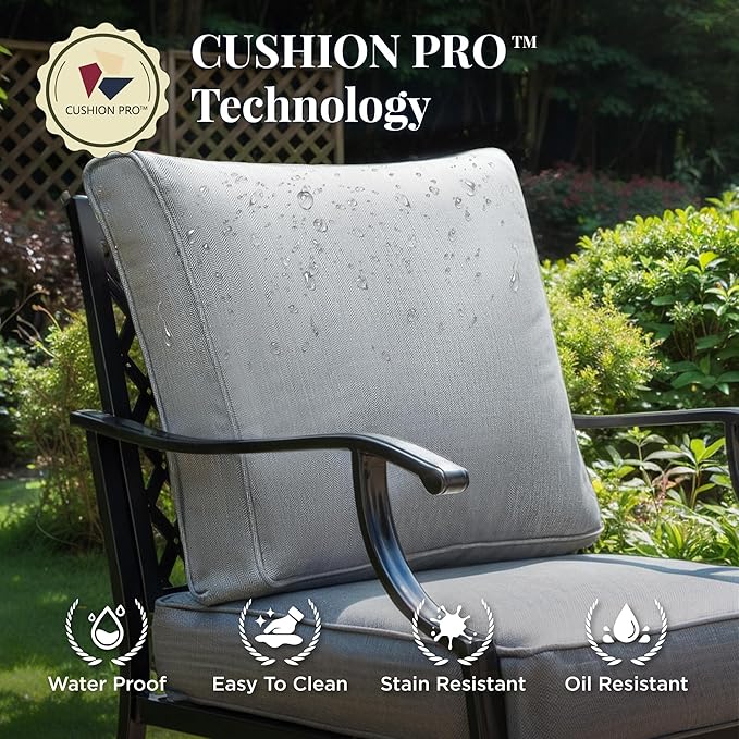 Patio Furniture Set 6 pcs, Outdoor Patio Furniture, 3-Seat Sofa, 2 Swivel Chairs, 2 Ottomans, Coffee Table and 5.75" Extra Thick Cushion, Patio Conversation Set for Garden Backyard Deck,Grey