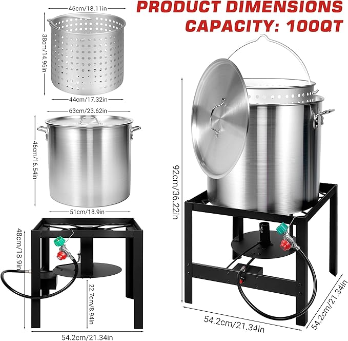 OT1001 Seafood Boil Kit, Featuring a Propane Burner, Propane Regulator, and a 100QT Pot with Basket, Built for Heavy-Duty Outdoor Use for Hotel Catering,Crawfish Boil Party,Community Event