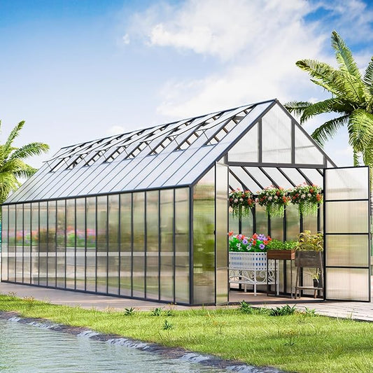 CDCASA 36x10x10 FT Greenhouse for Outdoors, Easy Assembly Large Thicker Aluminum Heavy Duty Polycarbonate Greenhouses Kit w/8 Windows, Outside Sunroom Walk-in Green House for Patio,Backyard