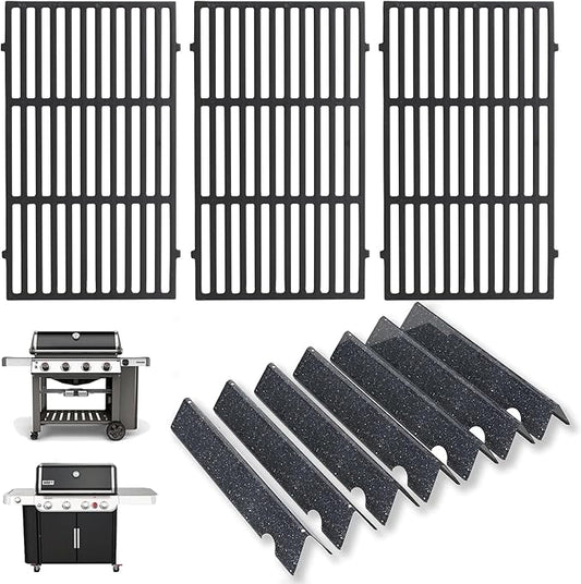 66097 Grill Grates & 66033 Flavorizer Bars for Weber GS4 Genesis II 400 Series, Grill Parts for Genesis II S-410,S-440,E-410,S-440,S-435,E-435, LX E-440, Cast Iron Grids for Weber 66089, 66041