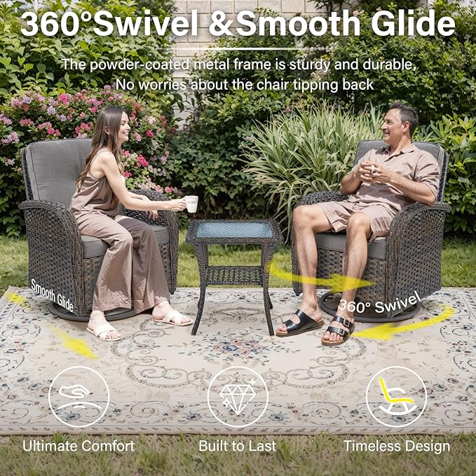 Belord 8 Piece Patio Furniture Set with 43" Fire Pit Table - Wicker Patio Conversation Set with Swivel Rocker Chairs and Sofa for Deck Outside Backyard Brown