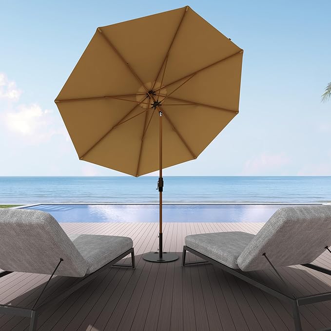 Midtown Umbrellas The Wooden 2-10 Feet Large Patio Umbrella, Terylast Sand Tan Fabric, Aluminum Frame For Backyard Umbrella, Deck Umbrella, Garden Umbrella & Pool Umbrella - Wooden Pole