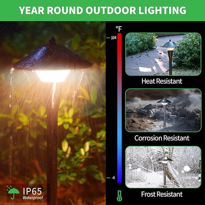 Varmtalys Pathway Landscaping Lighting, Low Voltage 5cct Modes Garden Path Light LED 12V, Outdoor Waterproof Sidewalk Lights, 5W 200LM Oil Rubbed Bronze Aluminum for Outside Walkways Yard (12 Pack)