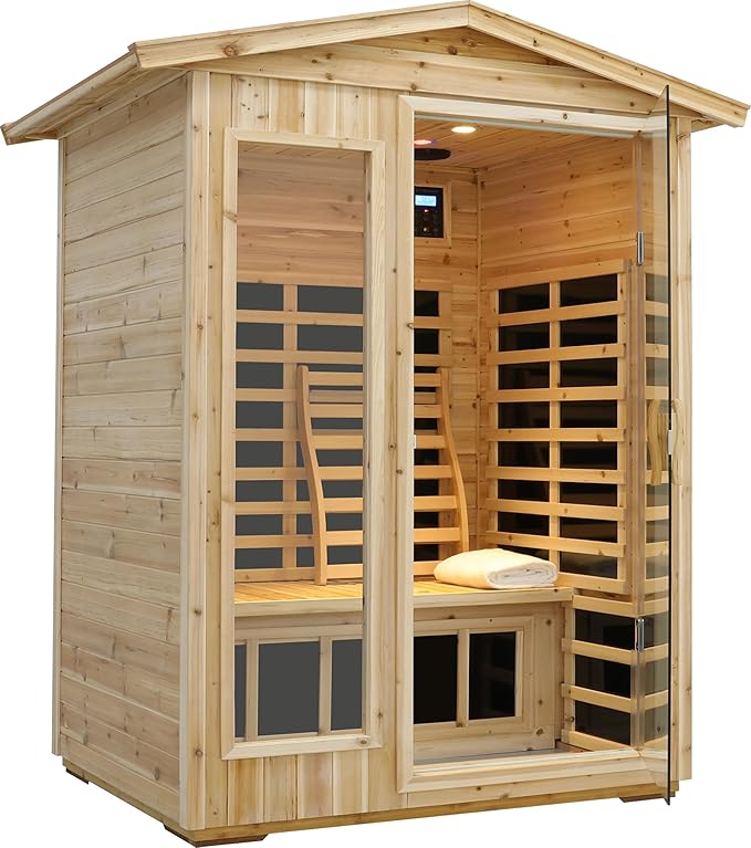 LTCCDSS Low EMF Outdoor Sauna 2 Person, Far Infrared Sauna Room for Home, Soft Fir Wood, Chromotherapys | Bluetooth Speakers | 47.2 * 81.1 * 37.0 in