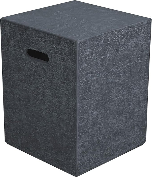 AMS Fireplace | Elementi Square Travertine Dark Gray 20 lbs Propane Tank Cover | Concrete GFRC Base | Dimensions: 15.7 x 15.7 x 20 inches | Perfectly Matches with Cannes Fire Pit Table.