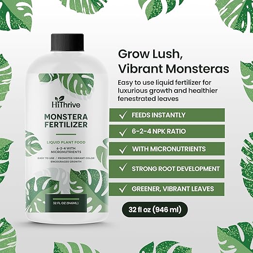 32oz Monstera Plant Food - Makes 192 Gallons of Monstera Fertilizer, Liquid Indoor Plant Fertilizer for Obliqua, Deliciosa and More, 6-2-4 NPK Ratio for Houseplants’ Healthy Growth & Glossy Leaves